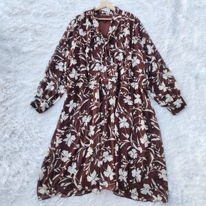 Lane Bryant Brown Floral Tie Neck Dress